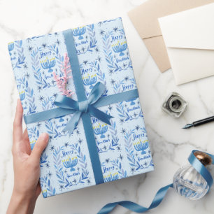 Frohes Chanukka Botanische Menora Aquarell Geschenkpapier