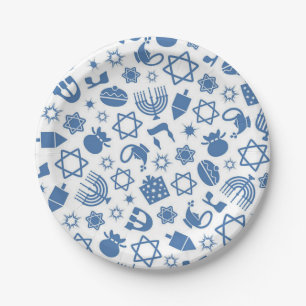 Frohes Chanukka jüdischer Stern Menora Blau Papier Pappteller