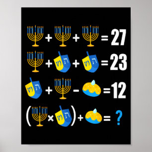 Frohes Chanukka Menora Dreidel Donut Mathe unterri Poster