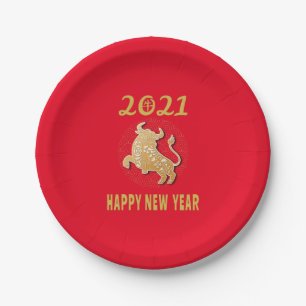 Frohes chinesisches Neujahr 2021 Pappteller