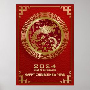 Frohes chinesisches Neujahr 2024 Montag Neues Jahr Poster