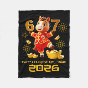 Frohes chinesisches Neujahr 2026 Lustiges Pferd 6  Fleecedecke