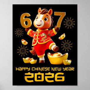 Frohes chinesisches Neujahr 2026 Lustiges Pferd 6  Poster