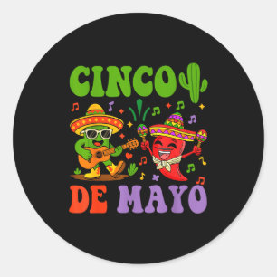 Frohes Cinco de Mayo mexikanischer Kaktus und Pfef Runder Aufkleber