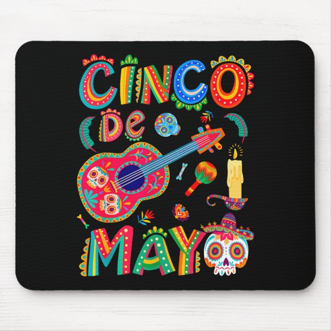 Frohes cinco de mayo mexikanischer Sombrero Gitarr Mousepad (Vorne)
