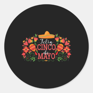 Frohes Cinco De Mayo mit Gitarre Kaktus Sombrero M Runder Aufkleber