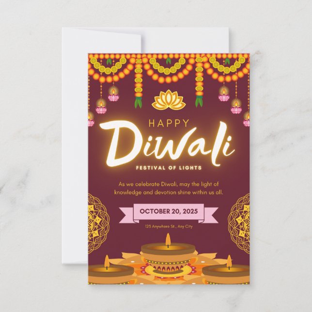 Frohes Diwali, das Fest des Lichts Dankeskarte (Vorderseite)
