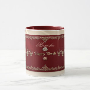 Frohes Diwali Deepak-Motive Indisches Erbe Marone Tasse