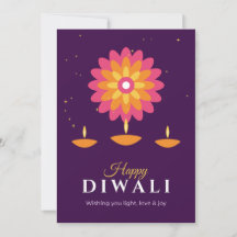 Frohes Diwali-Diya-Rangoli-lila Feiertagskarte