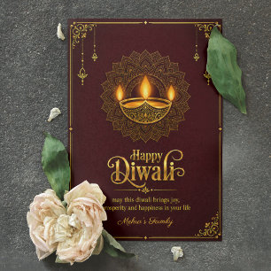 Frohes Diwali Elegantes Goldenes Diya Mandala Burg Karte