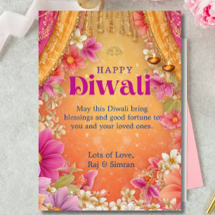 Frohes Diwali Gruß Rosa Gelb Lila Floral Einladung