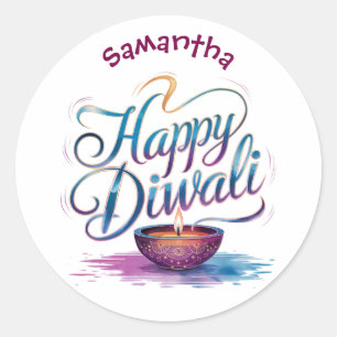Frohes Diwali individuell anpassbar weiß  Runder Aufkleber