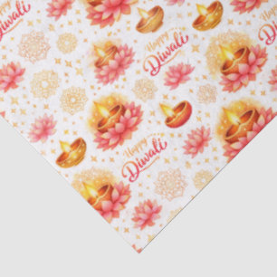 Frohes Diwali — Wasserfarben-Diya und Lotus Seidenpapier