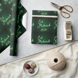 Frohes Eid Mubarak Grün Elegantes Verpackungspapie Geschenkpapier