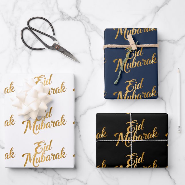 Frohes Eid Mubarak Weißes Geschenkpapier  Set (Vorderseite)