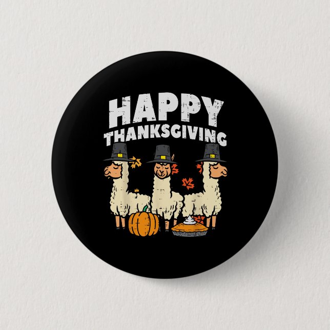 Frohes Erntedankfest 3 Llama Herbst Herbst Alpaka  Button (Vorderseite)
