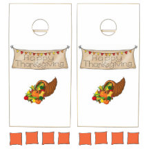 Frohes Erntedankfest Cornhole Set Truthahn Familie