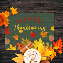 Frohes Erntedankfest farbenfrohe Blätter auf Holz