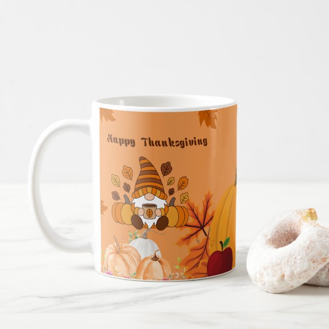 Frohes Erntedankfest Gnom Kürbis Kunst Kaffeetasse (Mit Donut)