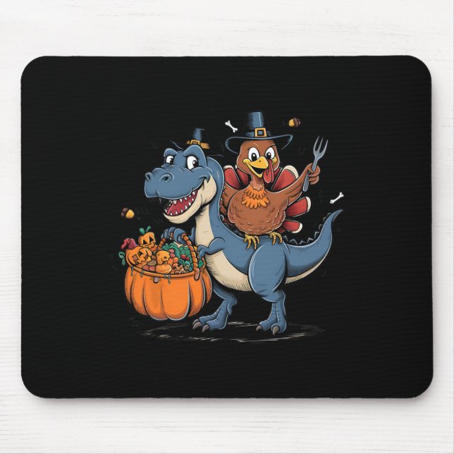 Frohes Erntedankfest Kinder Lustiger Truthahn Reit Mousepad (Vorne)