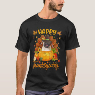 Frohes Erntedankfest Mops Hund Truthahn Kürbis T-Shirt