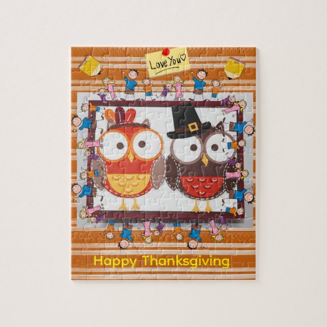 Frohes Erntedankfest Tag Puzzle Eulen (Vertikal)