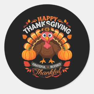 Frohes Erntedankfest Truthahn Dankbar Gesegnet Dan Runder Aufkleber