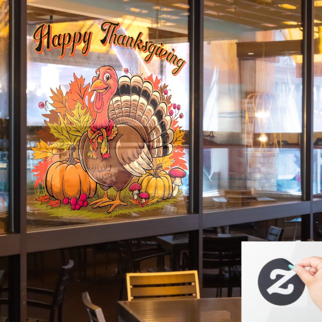 Frohes Erntedankfest Truthahn Herbsternte Grafik  Fensteraufkleber (Restaurantfenster)