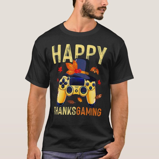 Frohes Erntedankfest Videospiel-Controller Pilger  T-Shirt (Vorderseite)