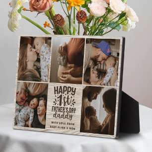 Frohes erstes Vatertag Daddy Wood Fotocollage Fotoplatte