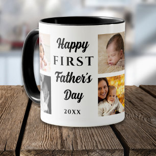 Frohes erstes Vatertag Schwarz 8 Foto Collage Papa Tasse