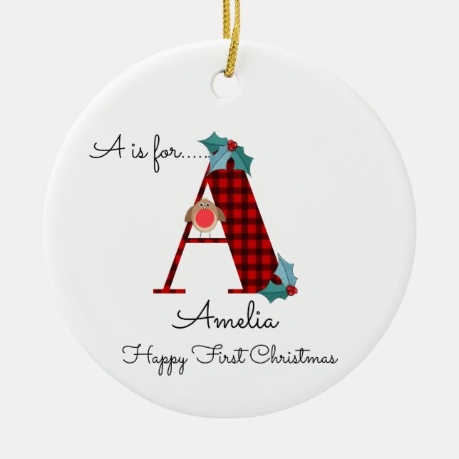 Frohes erstes Weihnachten Ein lumberjack Rotkehlba Keramik Ornament (Vorne)