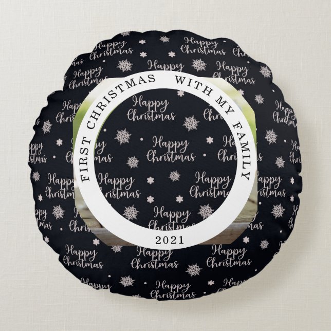 Frohes erstes Weihnachten Ihr Foto Rundkissen Rundes Kissen (Vorderseite)