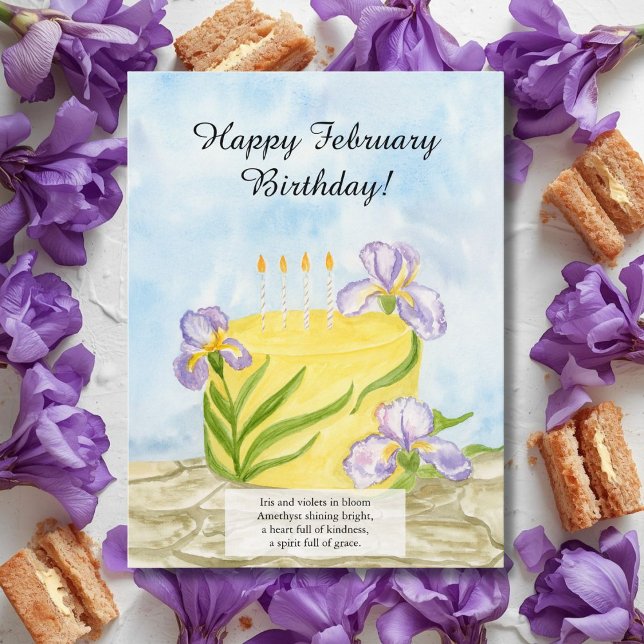 Frohes Februar-Iris-Geburtstagskuchen Postkarte (Von Creator hochgeladen)