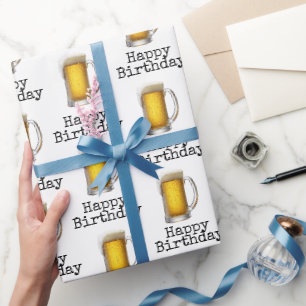 Frohes Geburtstags-Bierglas auf Weiß Geschenkpapier