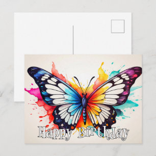 Frohes Geburtstags-Buntes-Schmetterling-Aquarell-K Postkarte