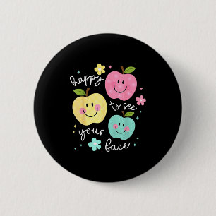 Frohes Gesicht zum Sehen Groovy Apfel Lächeln Gesi Button