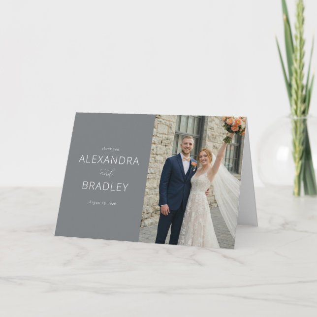 Frohes Grau Elegantes Foto Dankeskarte (Vorderseite)