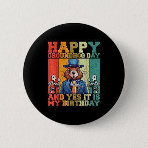 Frohes Groundhog Day 2025 Lustiges Retro-Murmeltie Button