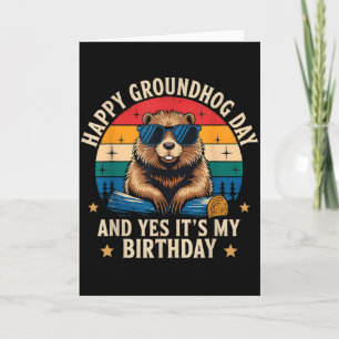 Frohes Groundhog-Tag Geburtstag Lustig Retro Sonne Karte