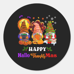 Frohes Hallothanksmas Drei Gnome Halloween Fröhlic Runder Aufkleber