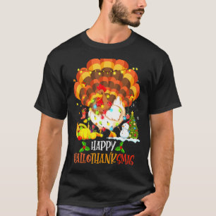 Frohes Hallothanksmas Kürbis Truthahn Santa Huhn T-Shirt
