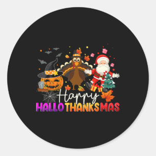Frohes Hallothanksmas Lustiges Halloween-Erntedank Runder Aufkleber