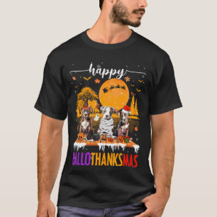Frohes Hallothanksmas Pitbull Hund Halloween Ernte T-Shirt