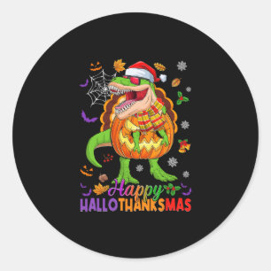 Frohes Hallothanksmas T Rex Halloween Erntedankfes Runder Aufkleber