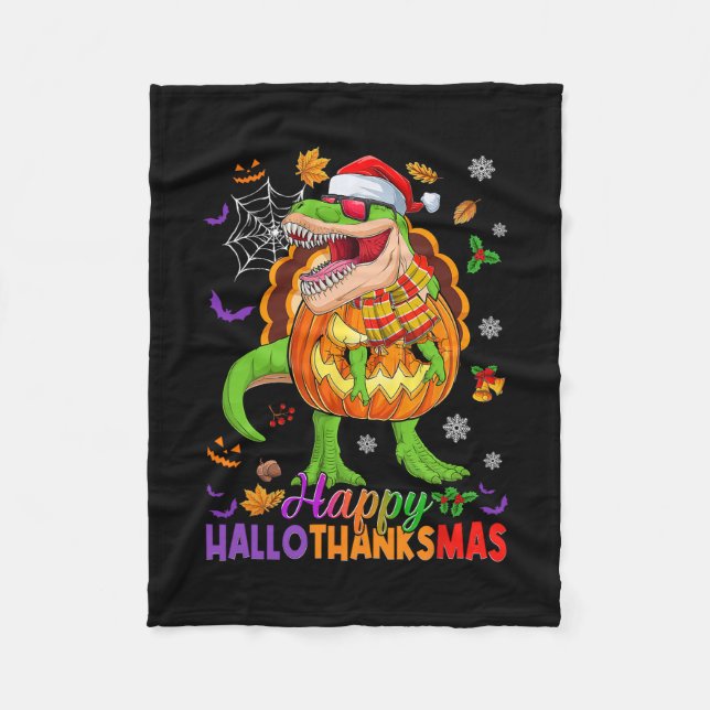 Frohes Hallothanksmas T Rex Halloween Thanksgiving Fleecedecke (Vorderseite)
