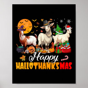 Frohes Hallothanksmas Ziege Halloween Erntedankfes Poster