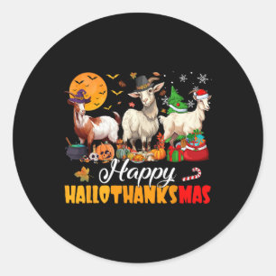 Frohes Hallothanksmas Ziege Halloween Erntedankfes Runder Aufkleber