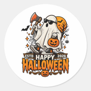 Frohes Halloween 2026 Geist mit Sonnenbrille  Runder Aufkleber