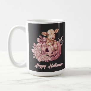 Frohes Halloween Babykalb in rosa Kürbis Kaffeetasse